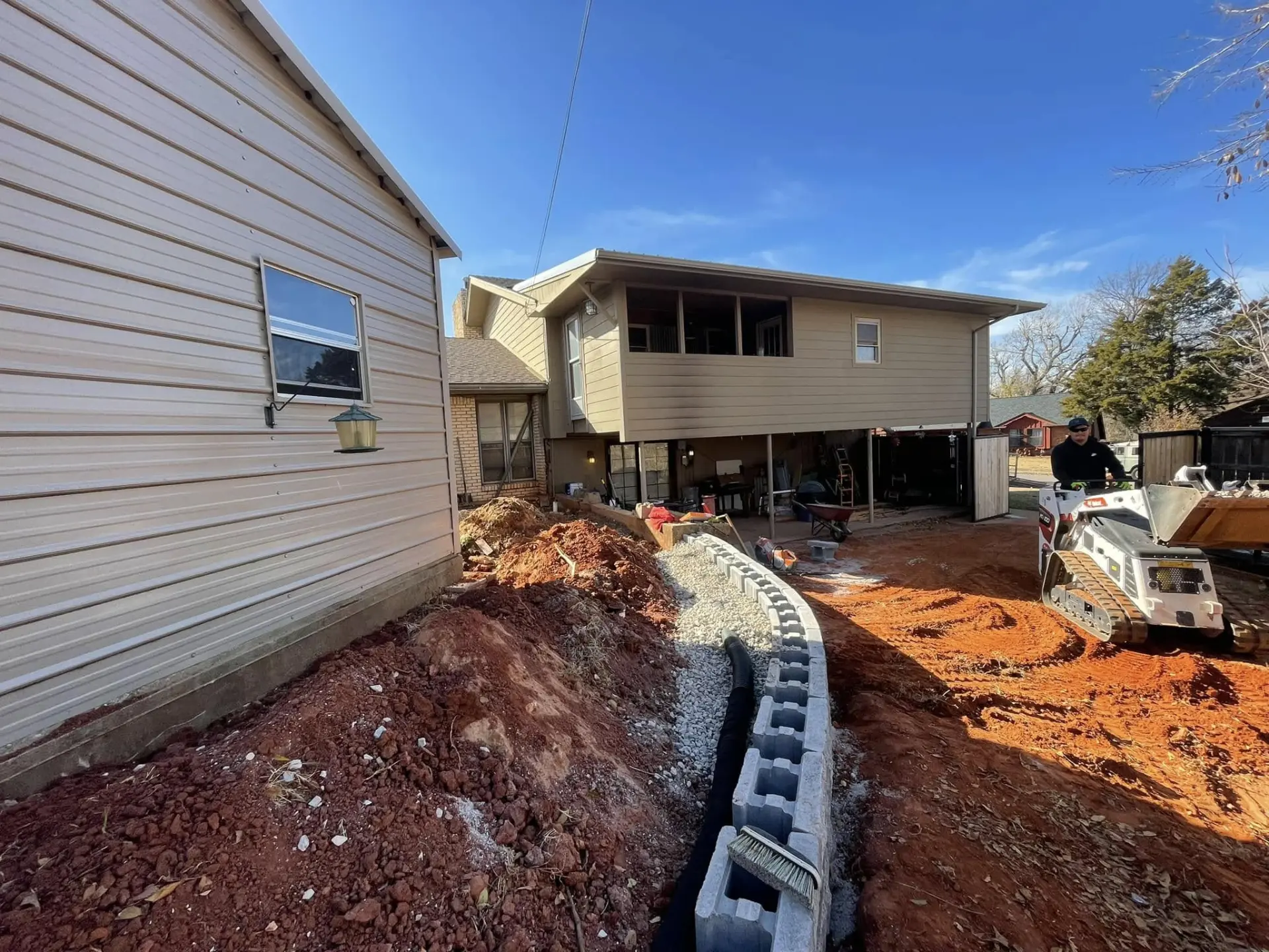 Side Yard Drainage & Wall — Drainage & Retaining Wall in Moore, OK